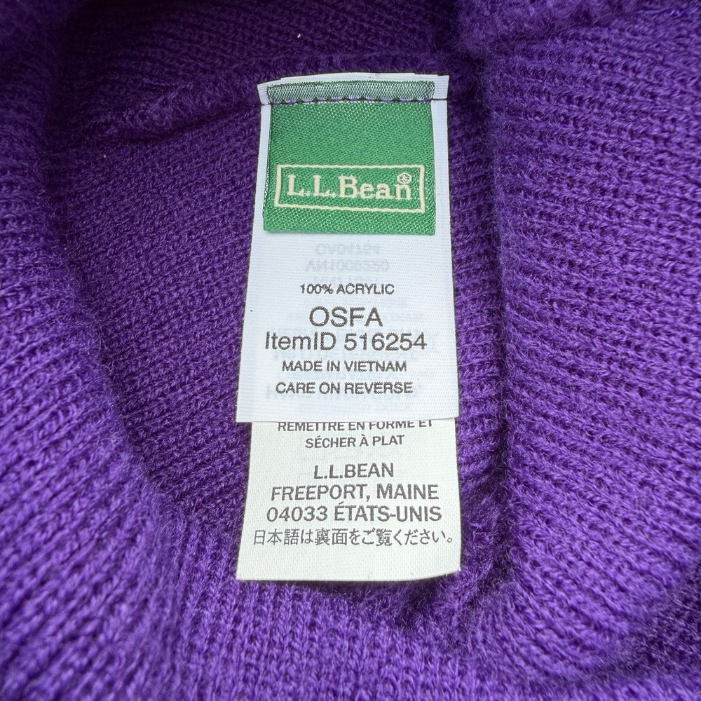 L.L.Bean Purple Polar Bear Embroidered Knit Beanie Hat One Size Multicolor Cuff - Picture 4 of 6